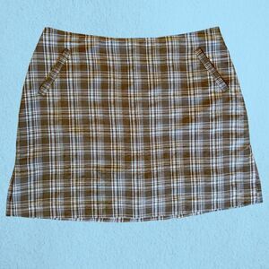 90s vintage brown and blue plaid mini skort